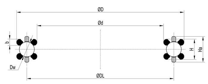 WBH圓鋼絲四點球結(jié)構(gòu)系列（雙面滾道）結(jié)構(gòu)圖